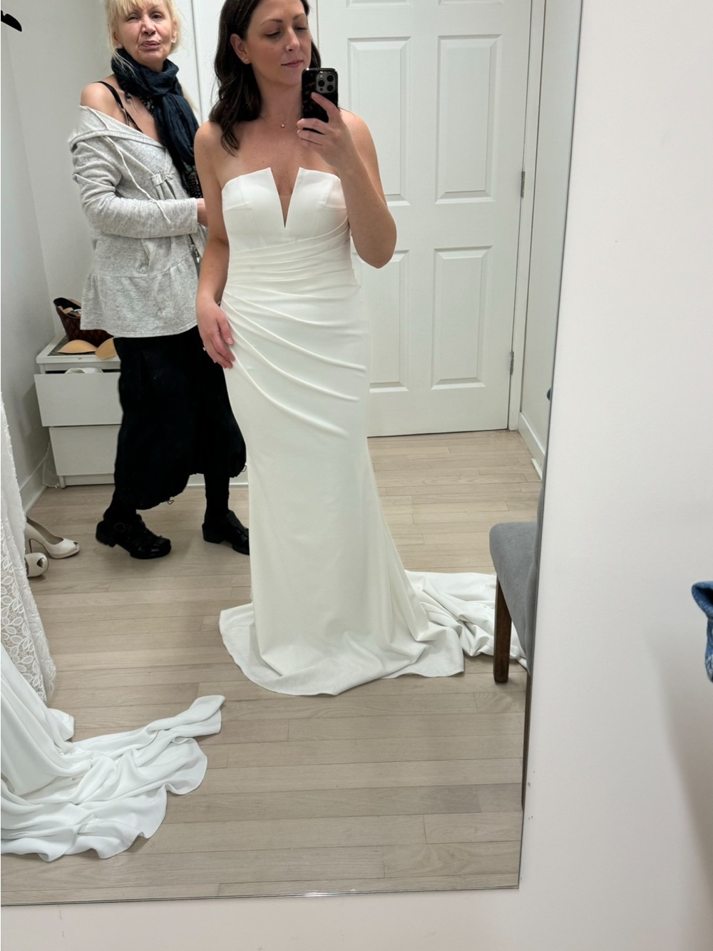 Stella York White Strapless V-Plunge Wedding Gown (optional detachable skirt)
